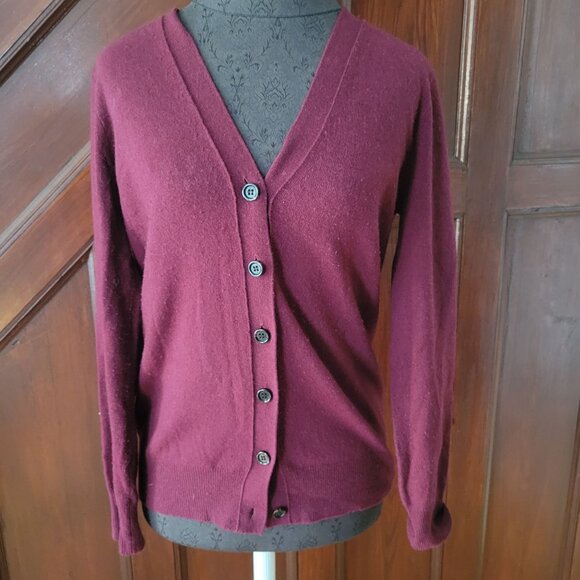 J. Crew Sweaters - J. Crew Womens Burgundy Wool/Cashmere Blend V-Neck Cardigan Sweater S